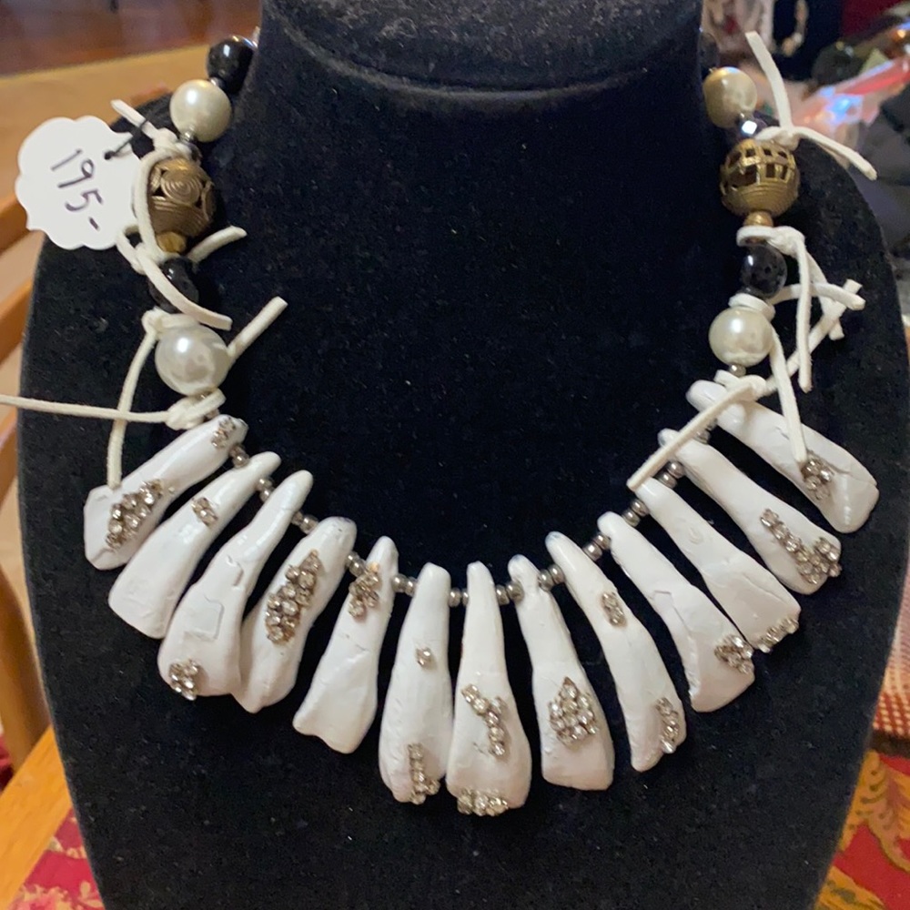 One of a kind neckart necklace water Buffalo teeth